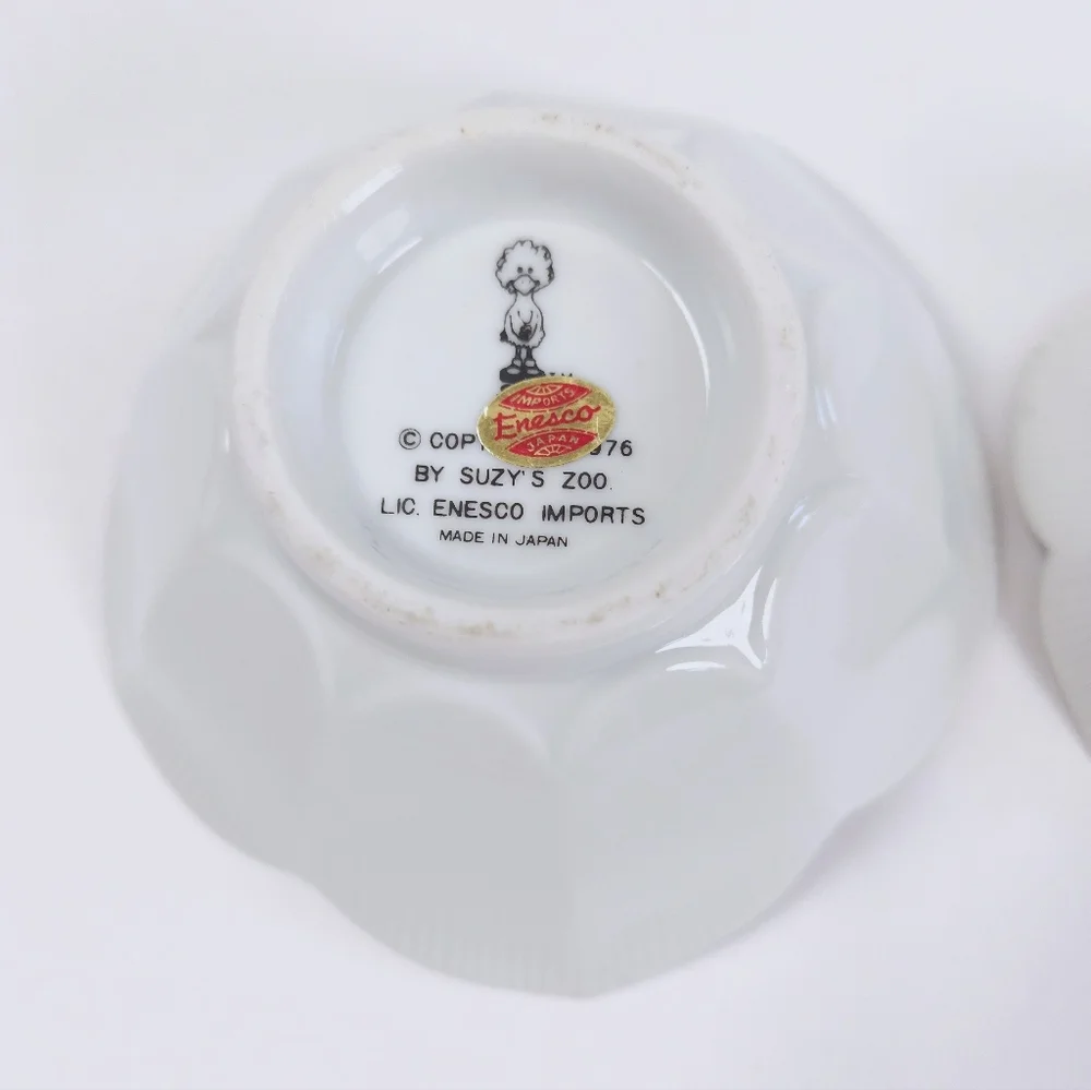 Suzy's Zoo Enesco Set Of 2 Vintage 70s Ceramic White Green Frog Lotus Bowls